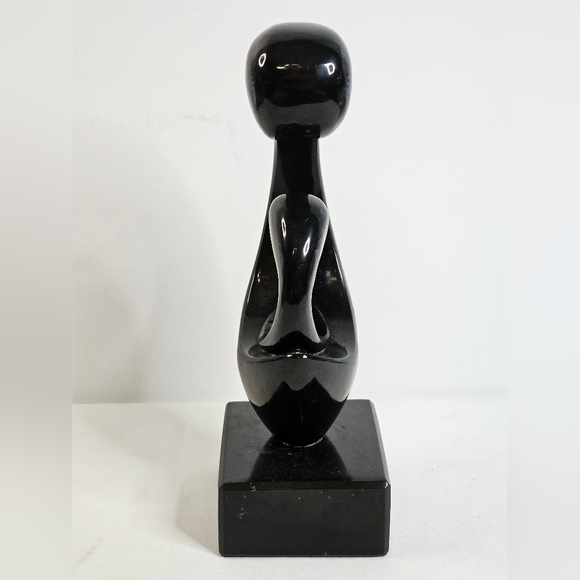 Mother & Child Stone Sculpture Black Onyx 9.5" Tall Modern Art Abstract Decor - Picture 2 of 8